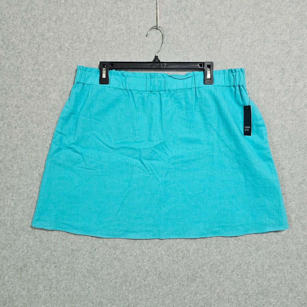 Crown & Ivy NEW Linen Blend Skirt Size XL Womens Turquoise Pull On